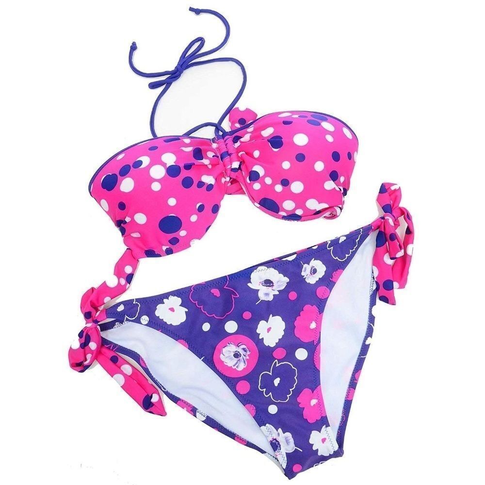 Polka Dot SIZE XL Floral Sexy Bandeau Bikini Swimsuit Set Beach Summer Vacation